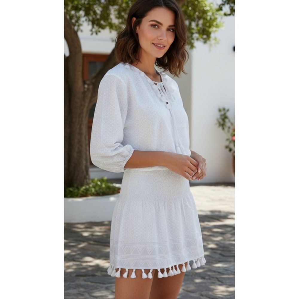Made with Love Tassel White Print dress Size S